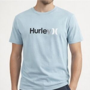 NWT Hurley Light Blue Graphic Tee – Size Small – Classic Logo Front Print